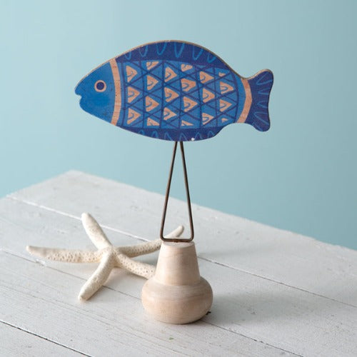 Wood Blue Fish With Stand