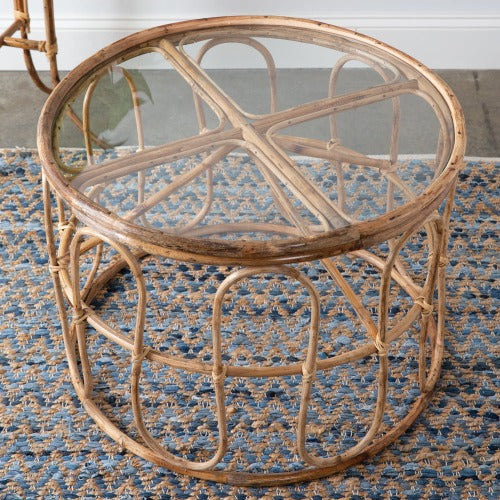 Rattan and Glass Coffee Table (Shipping Not Available) close up