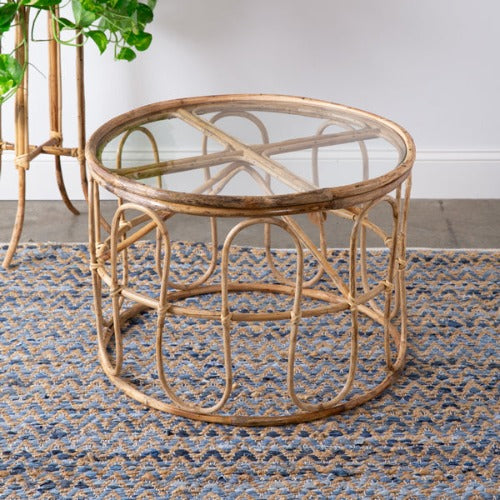 Rattan and Glass Coffee Table (Shipping Not Available)