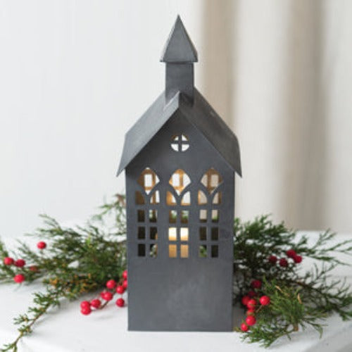 Galvanized Church Christmas Luminary back