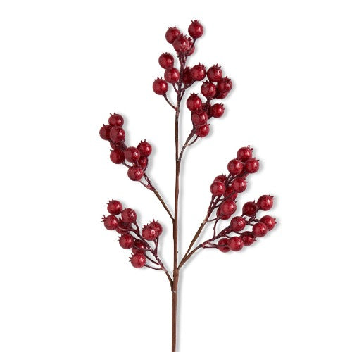 Red Crackle Glitter Rosehip Stem