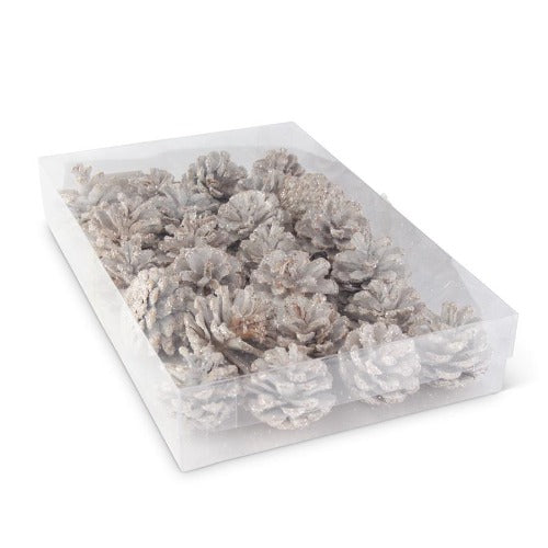 White Glitter Pinecones