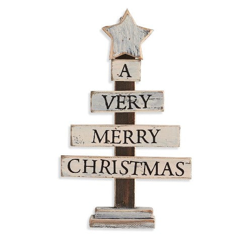 White Wooden Merry Christmas Tree Ornament