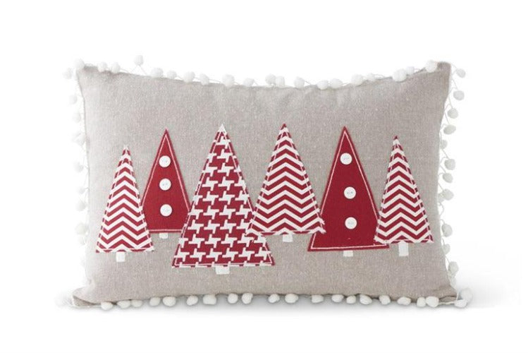 Rectangular Gray Pillow With Red Christmas Trees