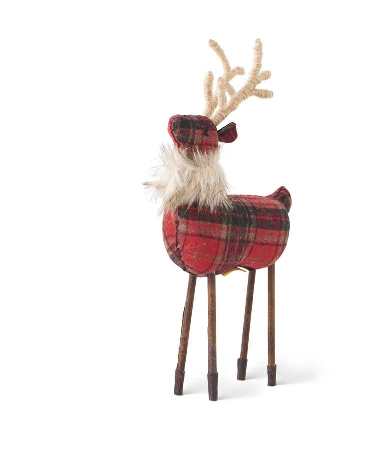 Red Plaid Reindeer with Twine Antlers & Fur Collar - Two Sizes