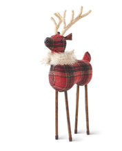 Load image into Gallery viewer, Red Plaid Reindeer with Twine Antlers &amp; Fur Collar - Two Sizes_CLEARANCE
