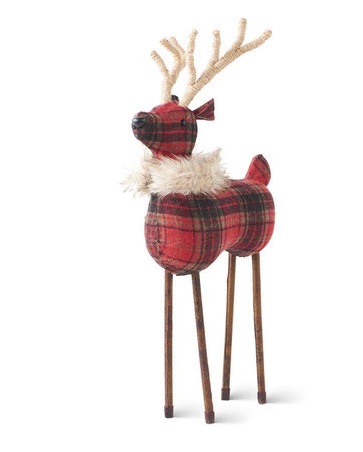 Red Plaid Reindeer with Twine Antlers & Fur Collar - Two Sizes