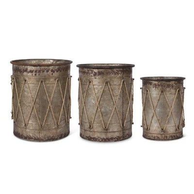 Tin Drum Containers w/Rope Details - 3 Sizes