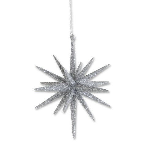 9-Point Silver Glittered Star Ornament - 6"