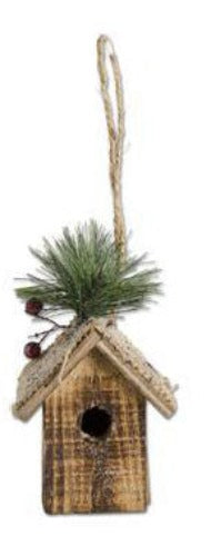 Wood Birdhouse Ornaments With Burlap Pine & Glitter - 5 Styles 1