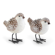 Load image into Gallery viewer, Brown and White Glittered Wood Grain Pinecone Birds

