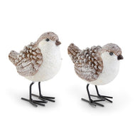 Brown and White Glittered Wood Grain Pinecone Birds