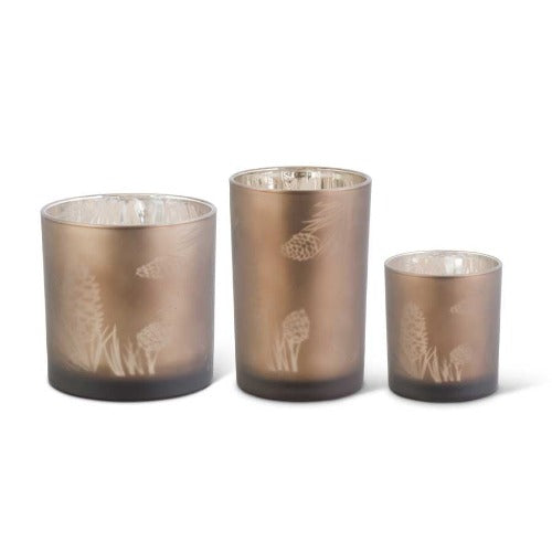 Frosted Brown Glass Candleholders - Set of 3