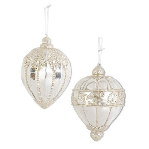 Silver Glittered Shatterproof Finial Ornaments (2 Styles)