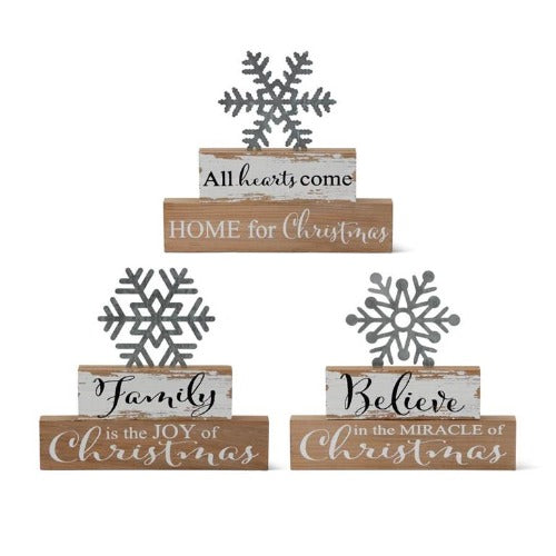 Assorted Brick Tabletop Signs With Cutout Galvanized Snowflake