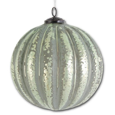 Distressed Green Glass Embossed Ball Ornament