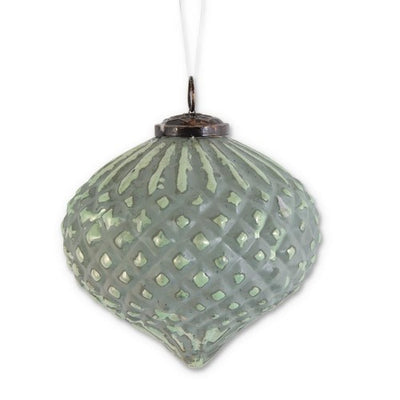 Distressed Green Glass Embossed Onion Ornament