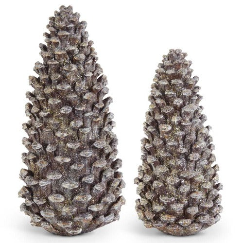 Glittered Brown Resin Standing Pinecones - Set of 2