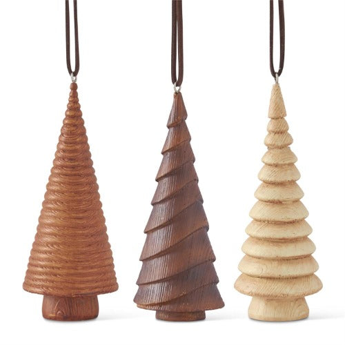 Assorted Resin Wood Grain Tree Ornaments With Leather Hanger