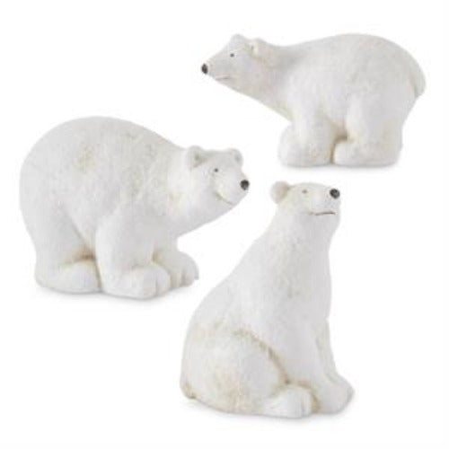 Set of 3 Snowy Glittered Polar Bears