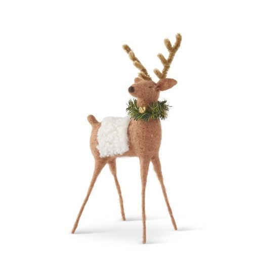 Tan Wool Reindeer With Wreath & Bell - 10¼"