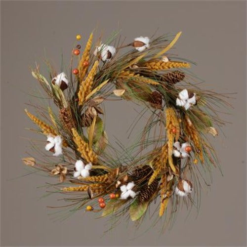 Cotton, Cones, Seed Pods, Pine, and Millet Wreath