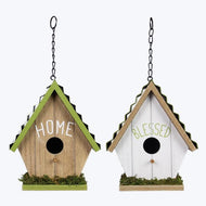 Wooden Bird House With Tin Roof - 2 Styles