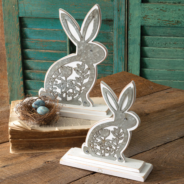 Wooden Bunnies with Metal Cutouts Set_CLEARANCE