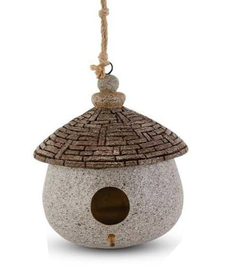 Stone Yurt Birdhouse with Rope Hangers - Three Sizes