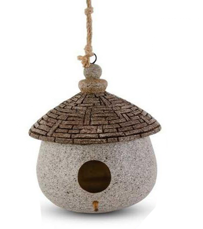 Stone Yurt Birdhouse with Rope Hangers - Three Sizes