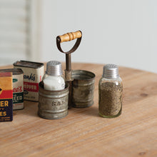Load image into Gallery viewer, Galvanized Salt and Pepper Caddy with Wood Handle
