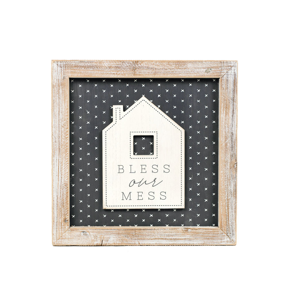 Reversible Bless our Mess/Our Home Doesn't Always Look This Way Framed Sign