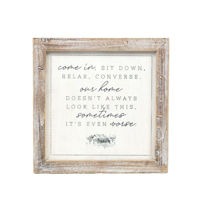 Reversible Bless our Mess/Our Home Doesn't Always Look This Way Framed Sign