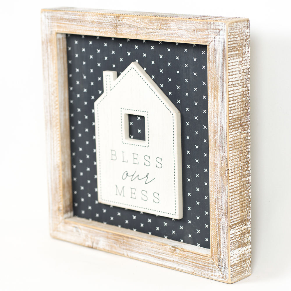 Reversible Bless our Mess/Our Home Doesn't Always Look This Way Framed Sign