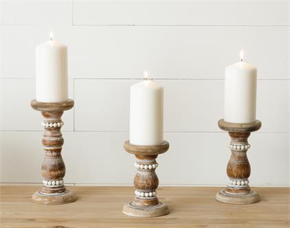 Wooden Beaded Candle Holders - Various Sizes