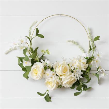 Gold Hoop Wreath With Assorted Flowers and Foliage