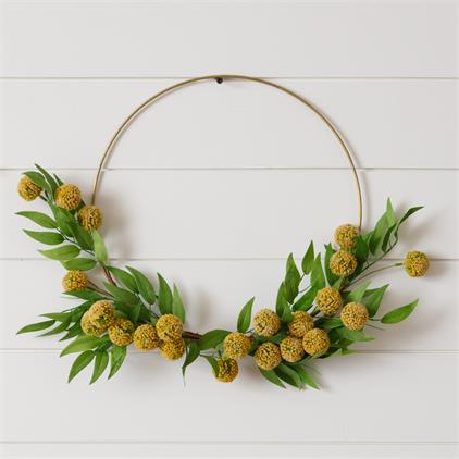 Gold Wreath Hoop with Billy Buttons & Foliage