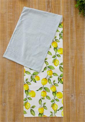 Lemon & Blue Stripe Seersucker Reversible Table Runner