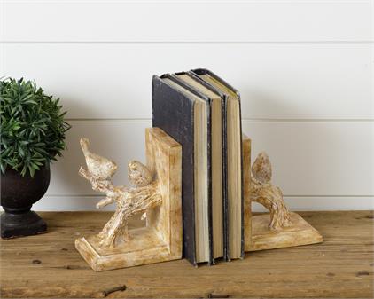 Gold Distressed Birds on Branch Bookends