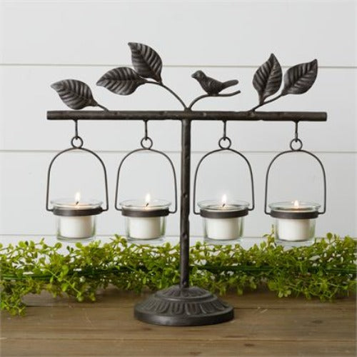 Bird With Leaves Tea Lights Holder