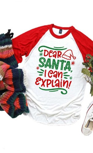 Dear Santa I can Explain Kids Christmas Raglan Tee