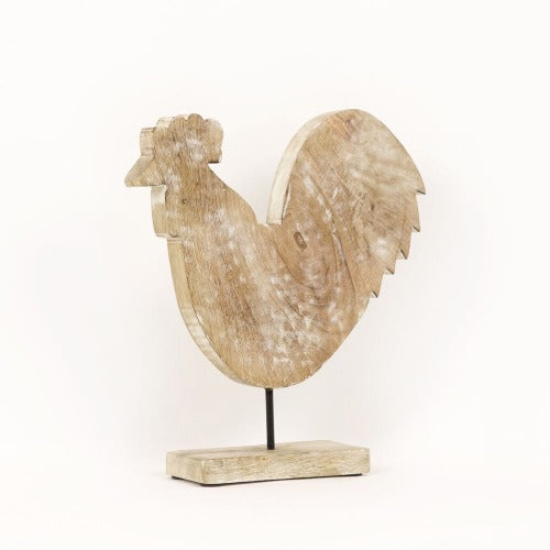 Mango Wood Rooster On A Stand - Two Sizes side