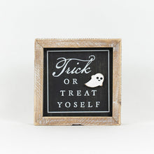 Load image into Gallery viewer, Reversible Trick Or Treat Yoself/Pumpkin Spice Block Sign_CLEARANCE

