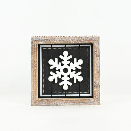 Reversible Wood Framed Santa & Snowflake Sign snowflake