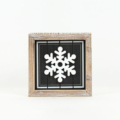 Reversible Wood Framed Santa & Snowflake Sign snowflake