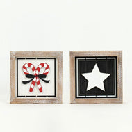 Reversible Wood Framed Star & Candy Cane Sign