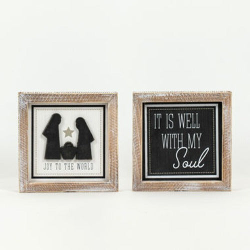 Reversible Wood Framed It Is Well & Joy To The World Sign