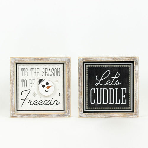 Reversible Wood Framed Tis The Season & Let's Cuddle Sign