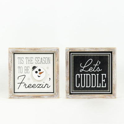 Reversible Wood Framed Tis The Season & Let's Cuddle Sign