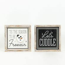 Load image into Gallery viewer, Reversible Wood Framed Tis The Season &amp; Let&#39;s Cuddle Sign
